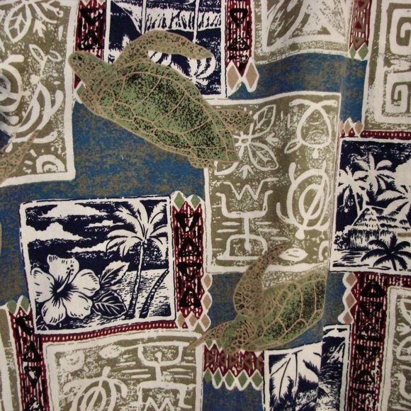 Hawaiian Short Sleeve Shirt Turtles Palm Trees Blue Green Made in Hawaii Size XL - Picture 7 of 12